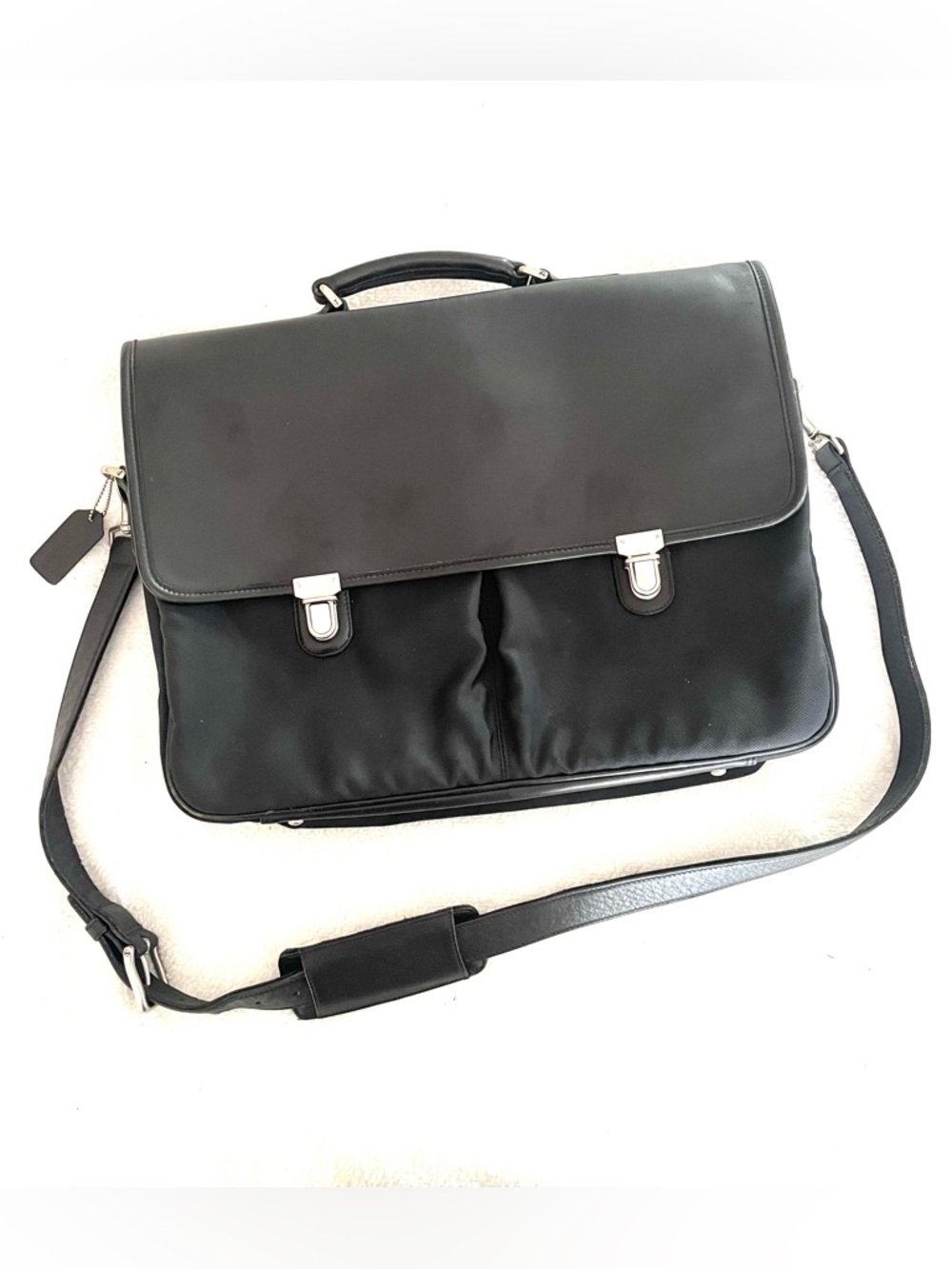 Vintage Coach Black Leather & Nylon Briefcase w/ Padded Laptop Compartment